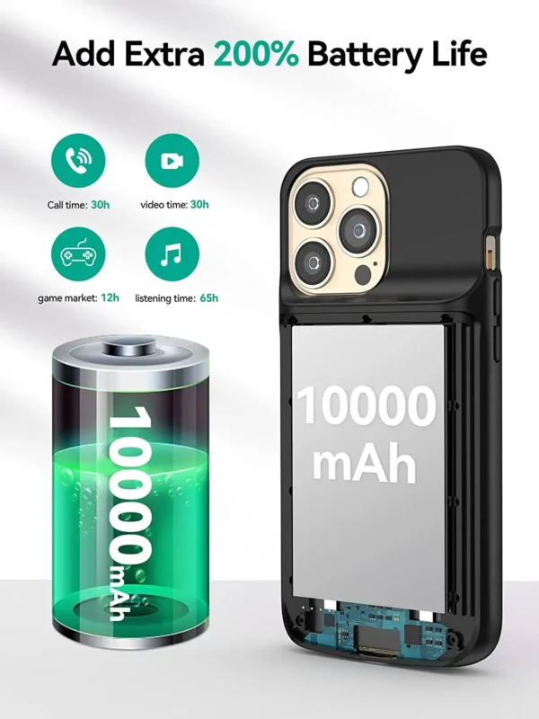 Battery Case for iPhone 13/13 Pro/14/14 Pro Wireless Charging Power Bank 10000mAh - Image 3